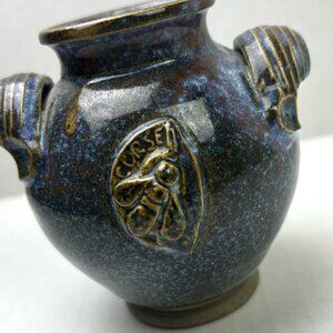 Small Vase 4” Two Handles Earth Décor Pyrite & Flame Signed Truchon Corse Bee EC